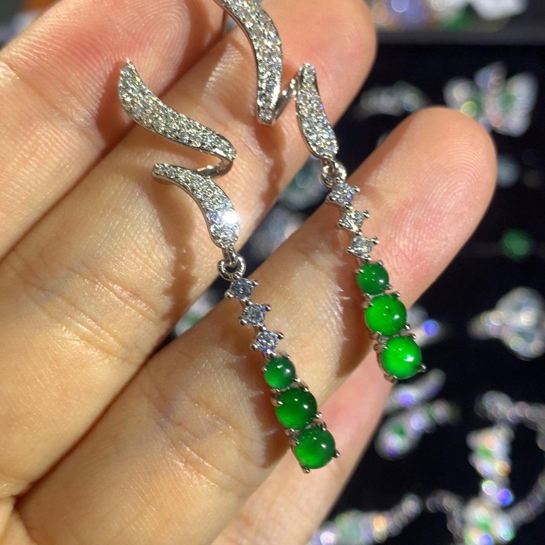 翡翠银S925镶嵌耳饰9、