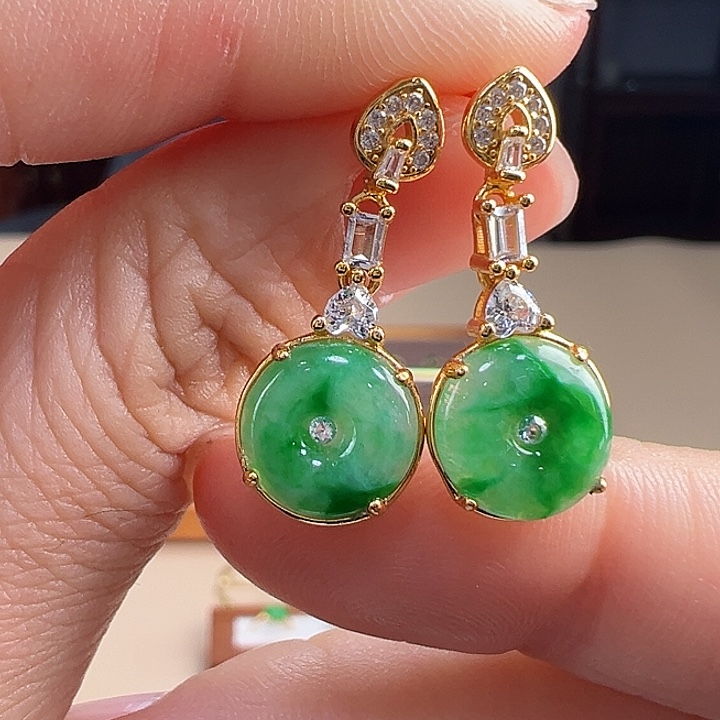 翡翠银S925镶嵌耳饰耳饰
