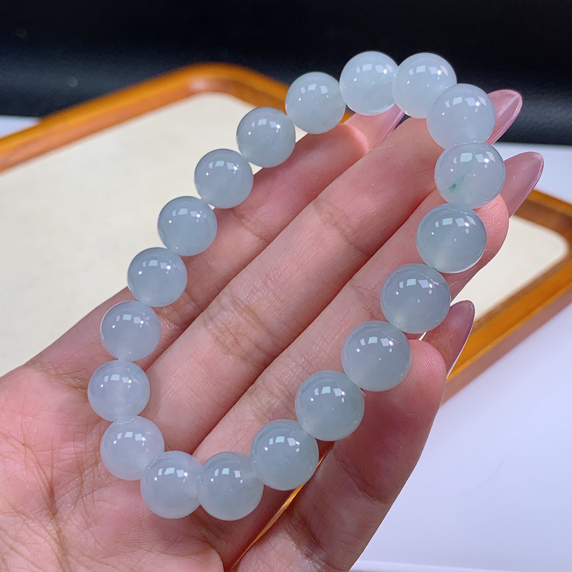 10.15-16缅甸天然翡翠A货冰蓝手串卡10mm19颗粒