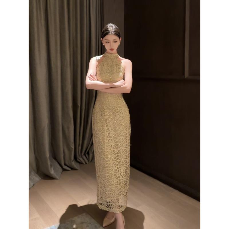 春日部【香槟女神】重工蕾丝气质新中式连衣裙01416