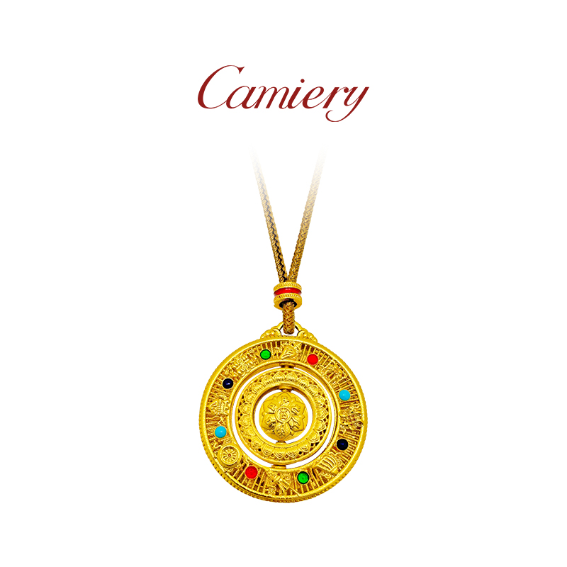CAMIERY 新中式轻奢六字真言罗盘项链时尚复古