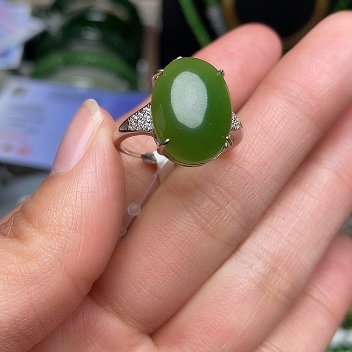 和田玉银S925镶嵌戒指