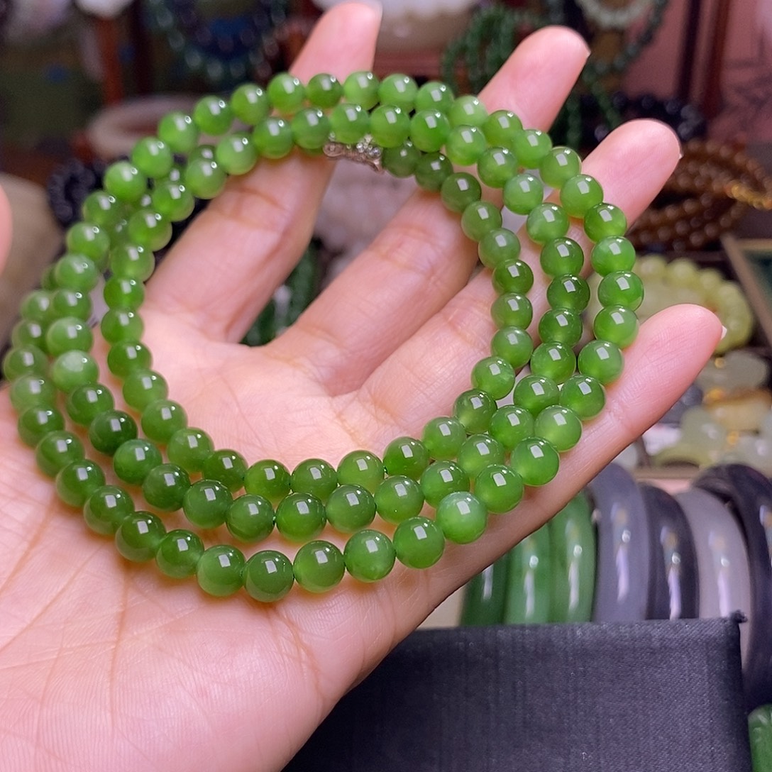 和田玉未镶嵌颈饰冰底碧玉脂膏级珠串约6M M