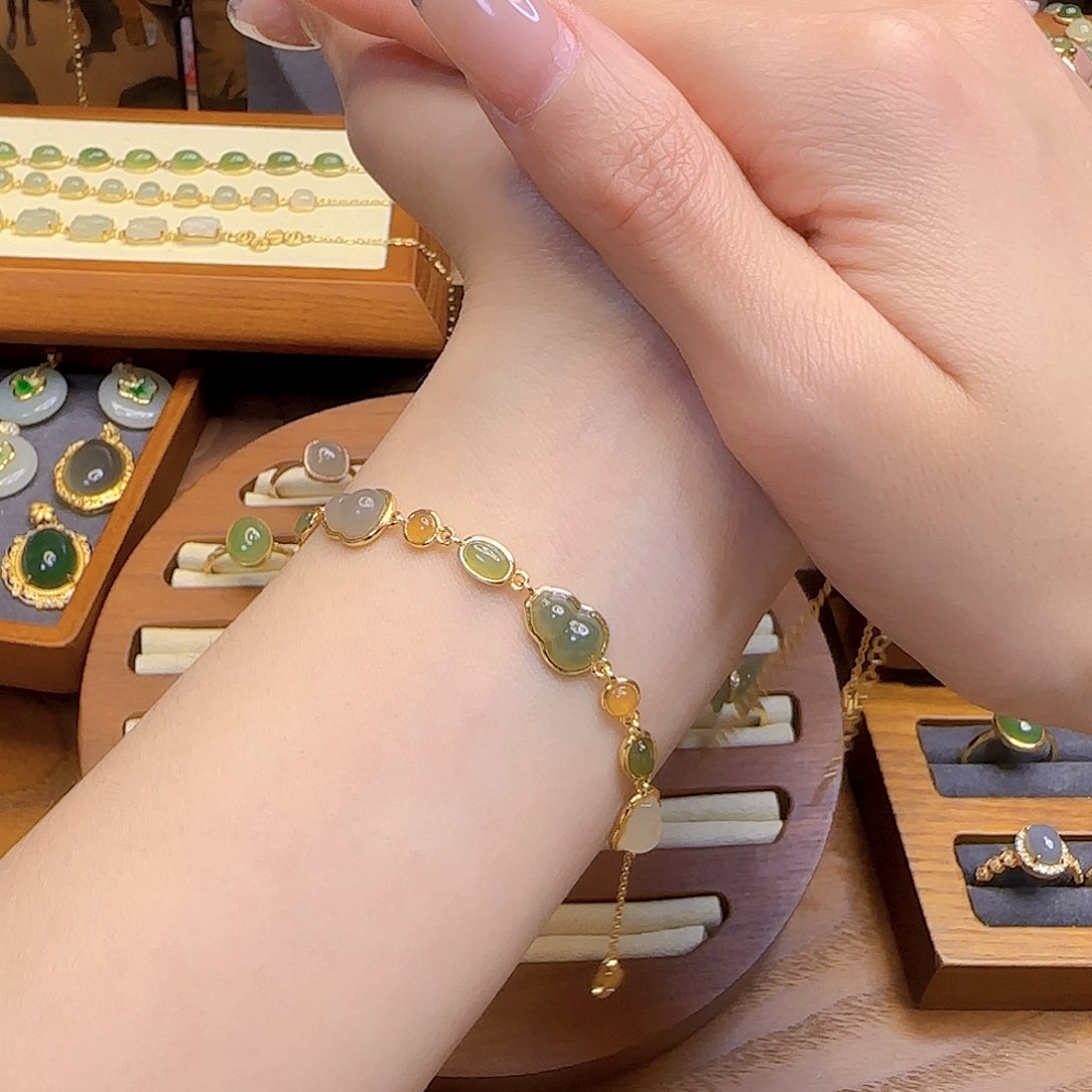 和田玉手链银S925镀金镶嵌多样性发货