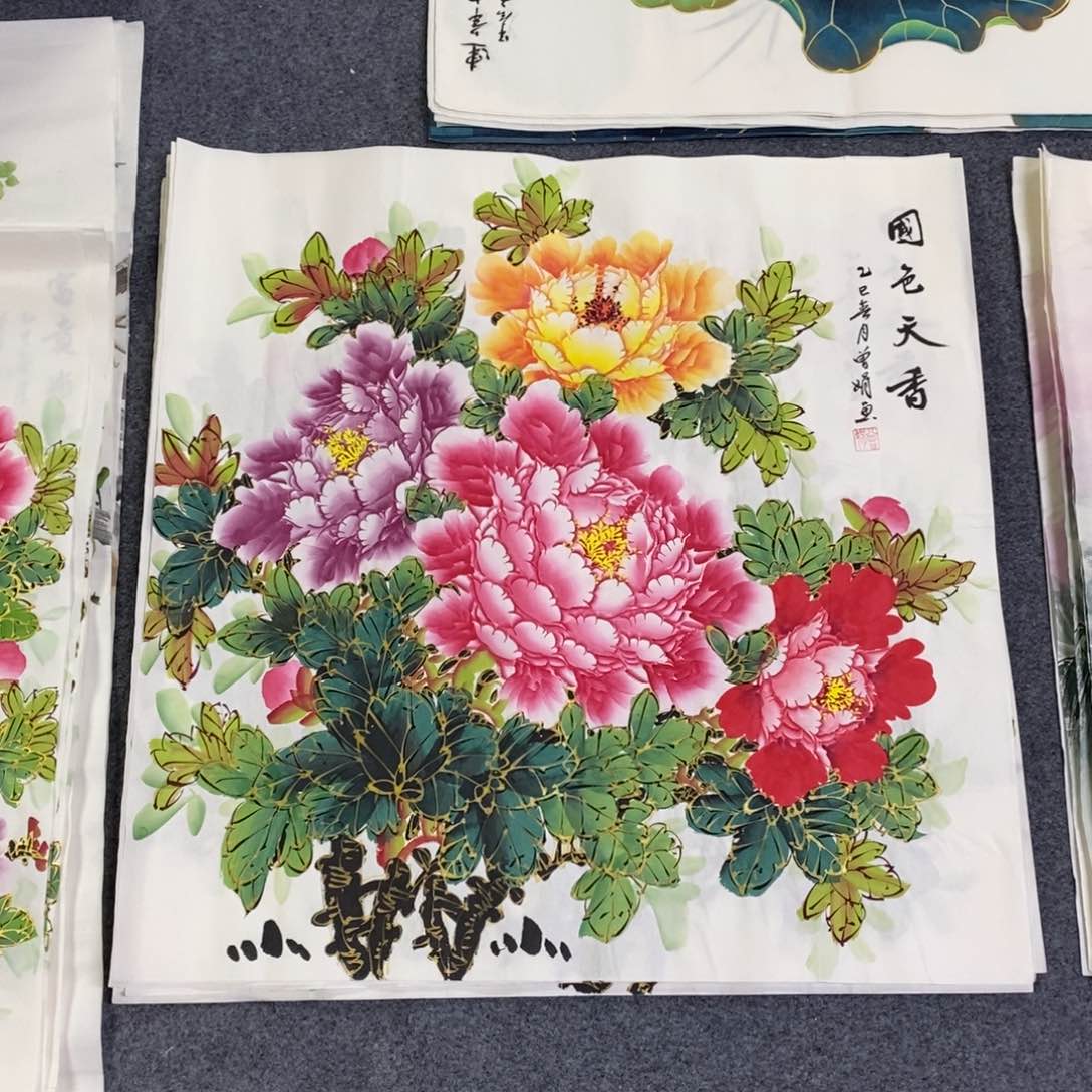 国画68✖️68四尺斗方金线牡丹花画画
