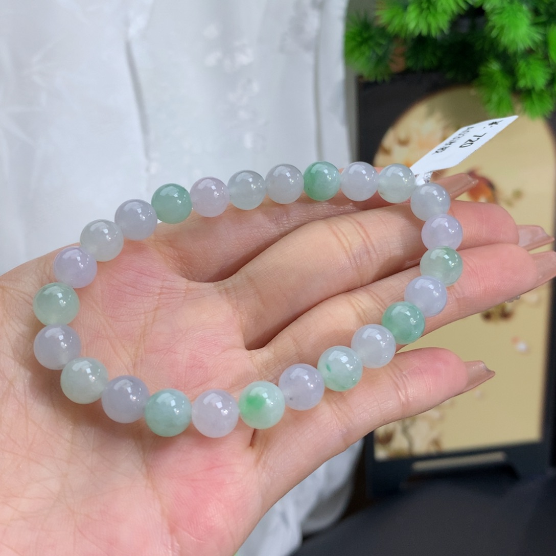 翡翠手链未镶嵌卡7.7冰胶马卡龙手串