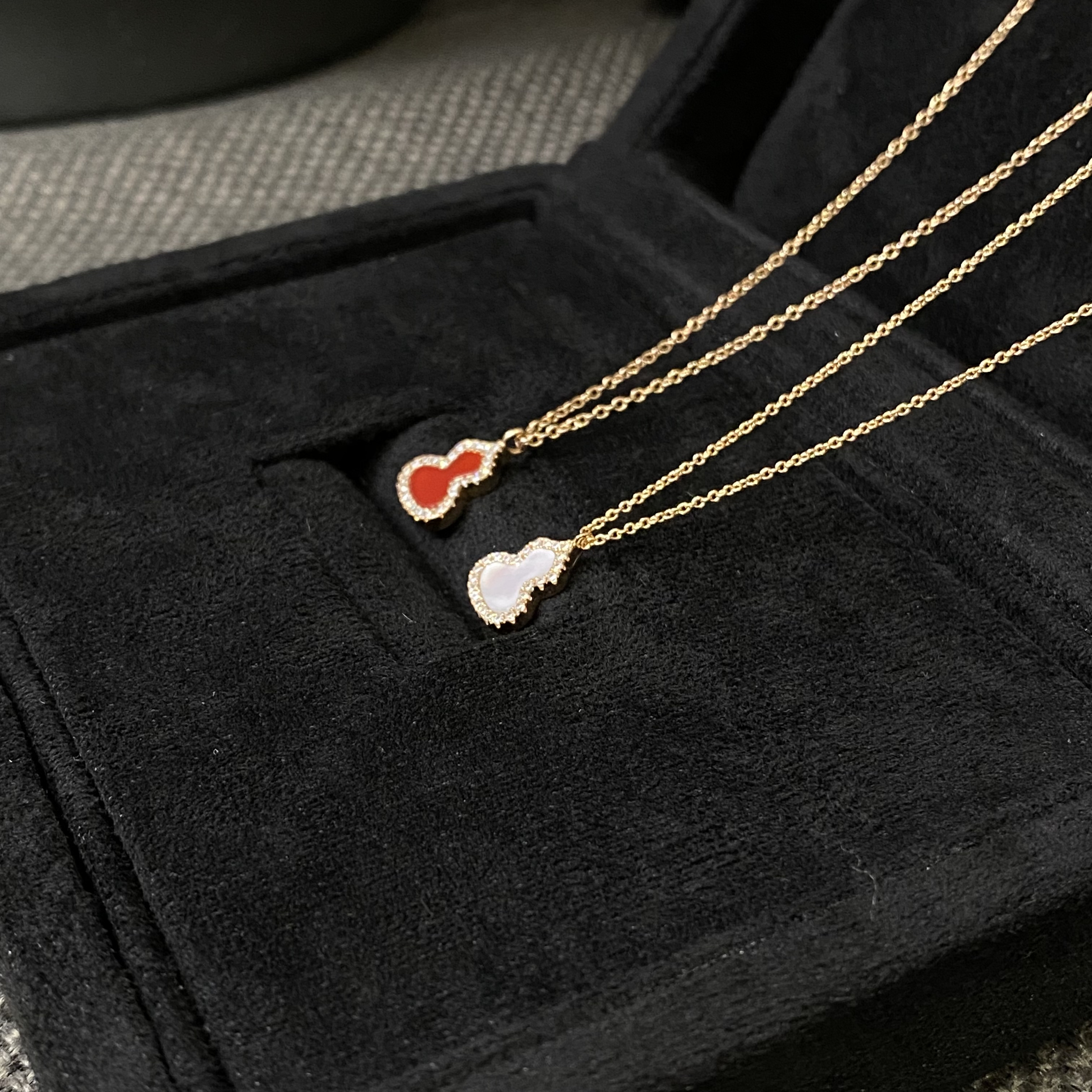 坠链均925银合成锆石 经典红白葫芦项链 时尚简约中古镶嵌 N0143