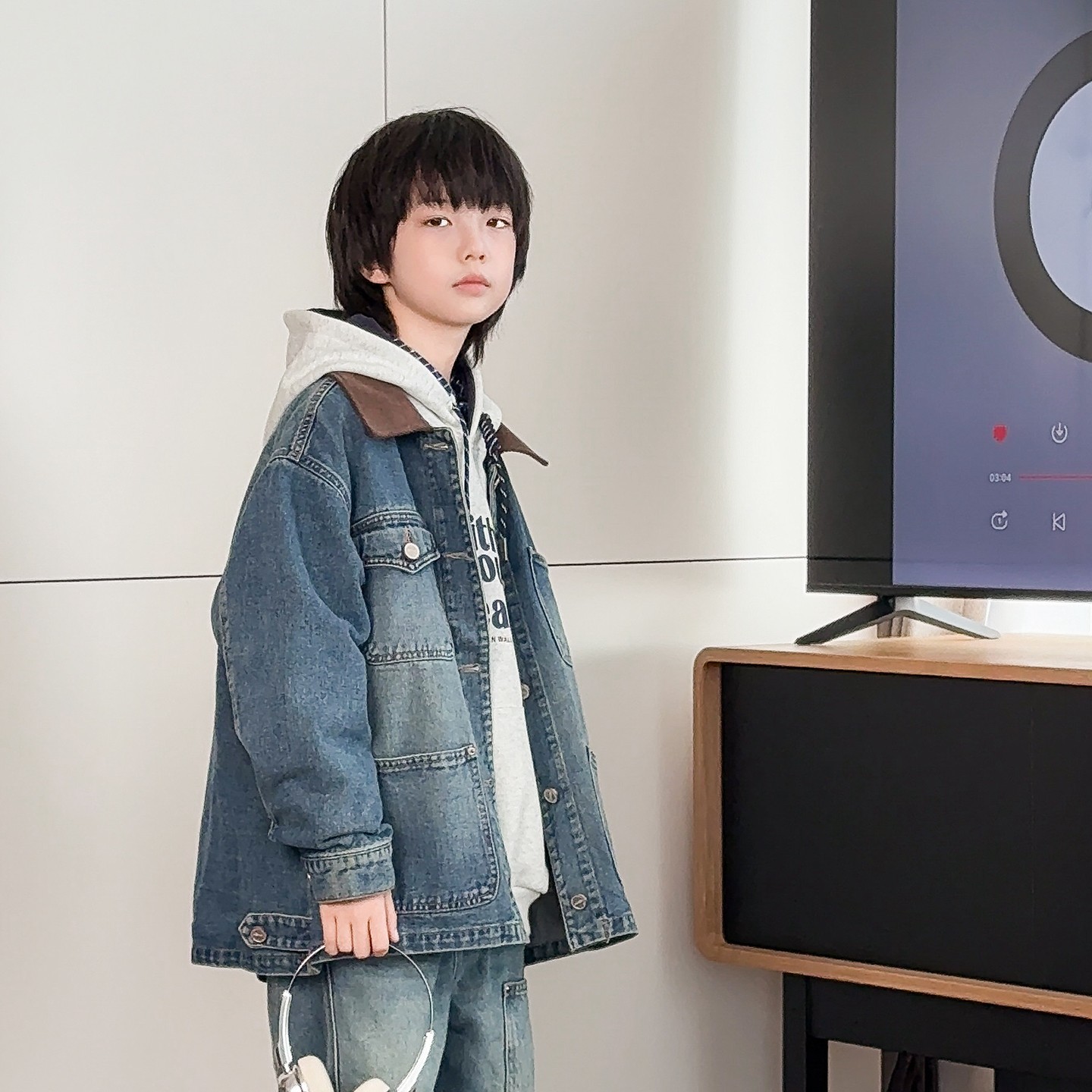 Y8783男童牛仔外套2025秋季儿童韩版宽松上衣中大童个性牛仔衣