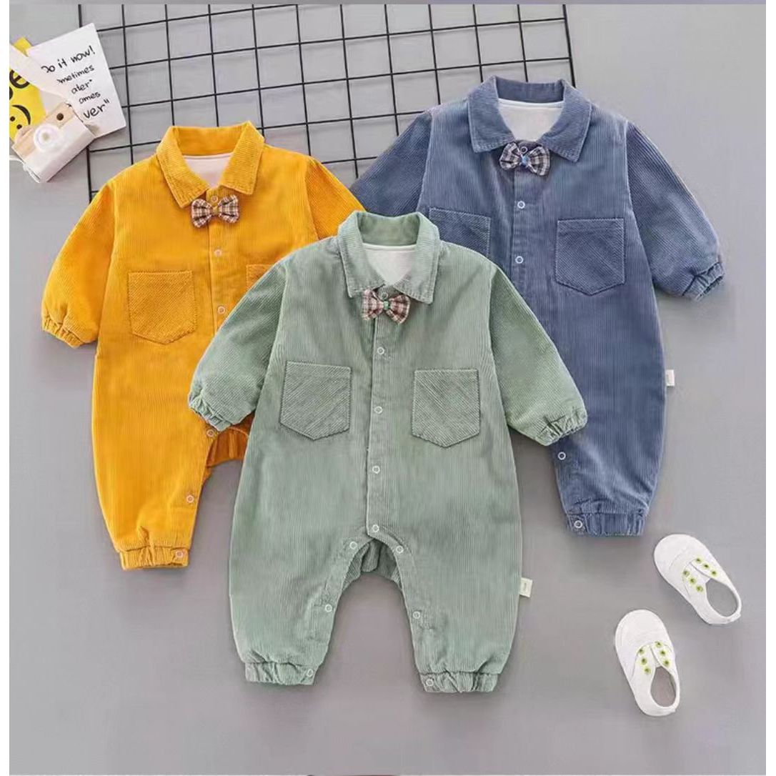 【咪】春秋季新款灯芯绒小胡子连体衣婴儿衣服男女宝宝外穿哈衣双