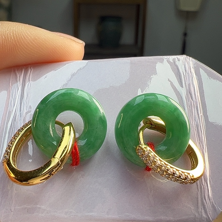 翡翠耳饰银S925镶嵌耳饰