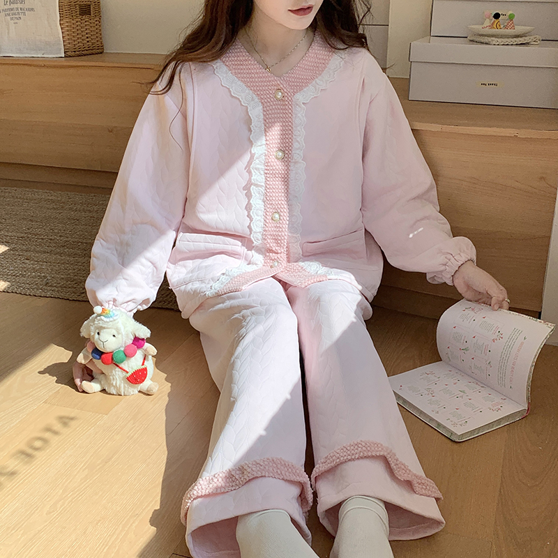 【秋冬空气棉】孕妇睡衣产后产妇坐月哺乳喂奶怀孕期夹层月子服套装
