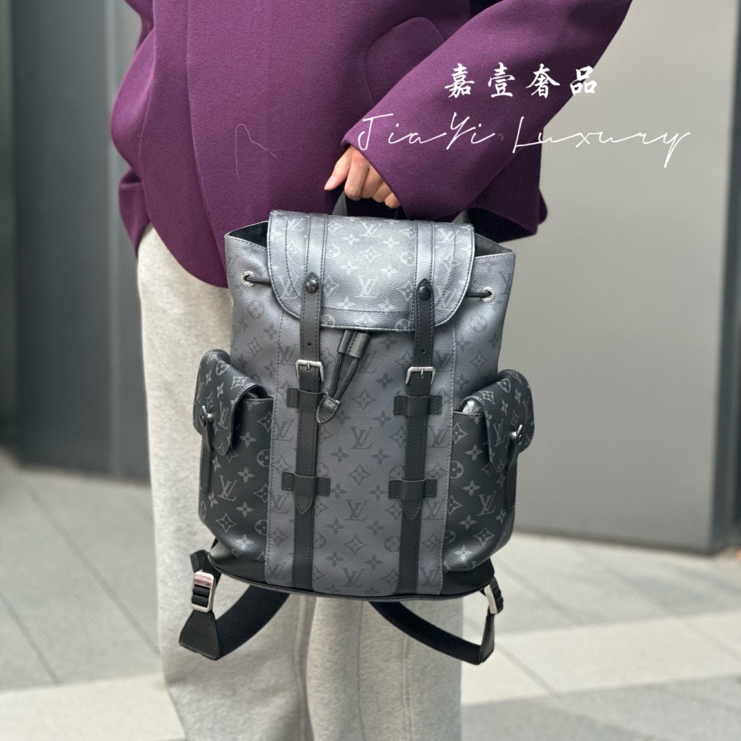 嘉壹/99新(6558)Lv CHRISTOPHER 黑灰拼克里斯托夫中号双肩包