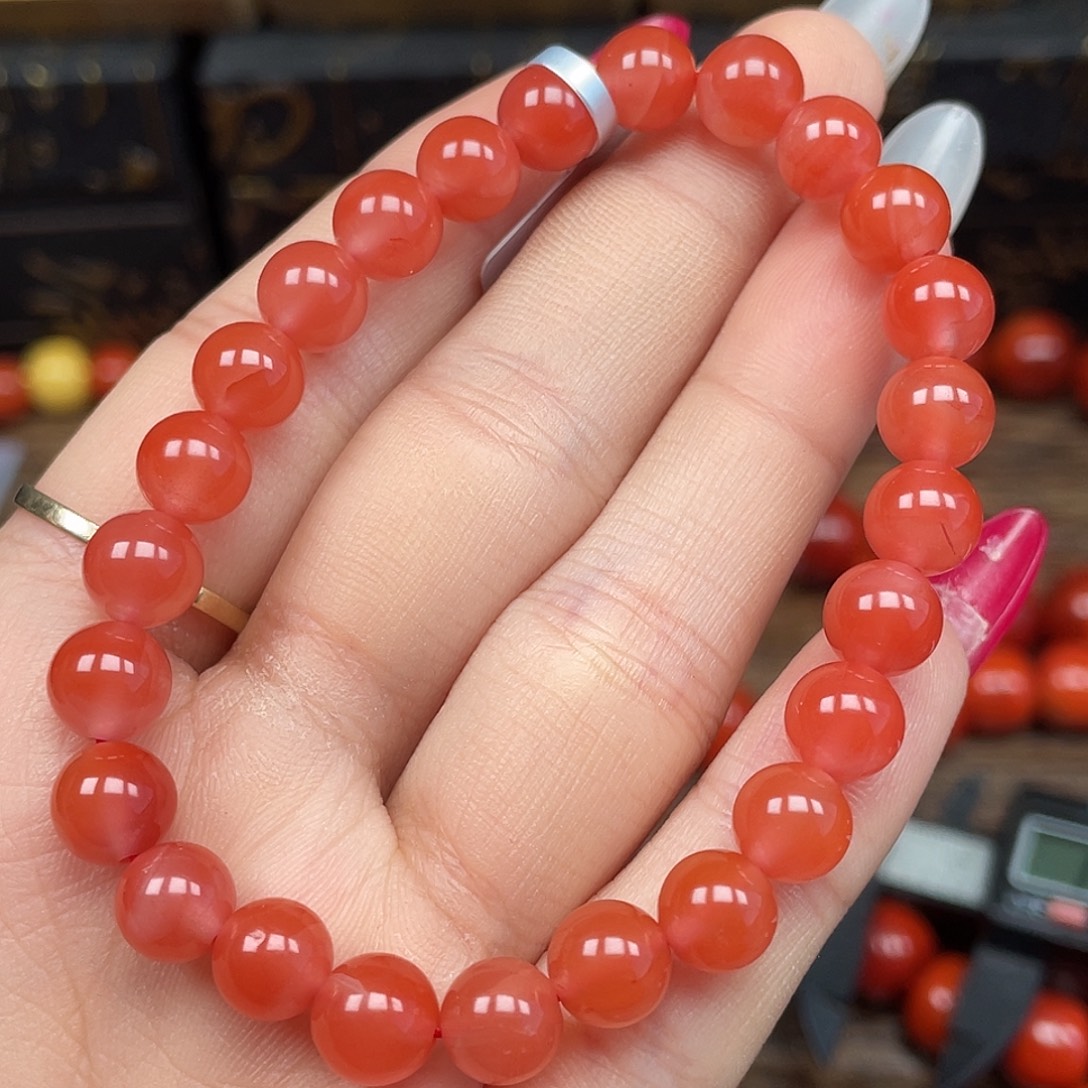 南红玛瑙未镶嵌手串保山杨柳乡樱桃红卡7mm+