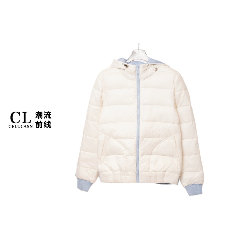 K5VpY224#秋冬新款轻薄棉服撞色时尚连帽女上衣外套