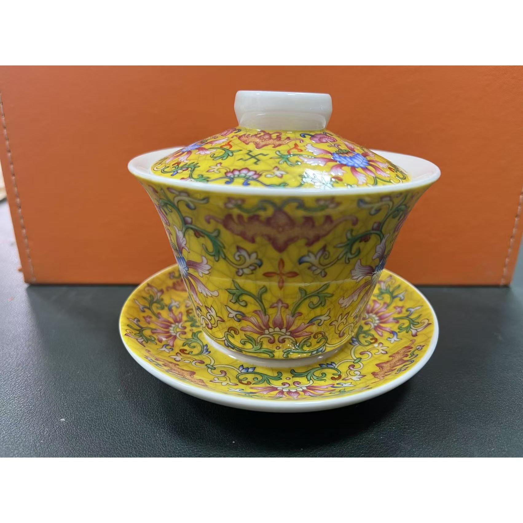 珐琅黄花盖碗茶杯