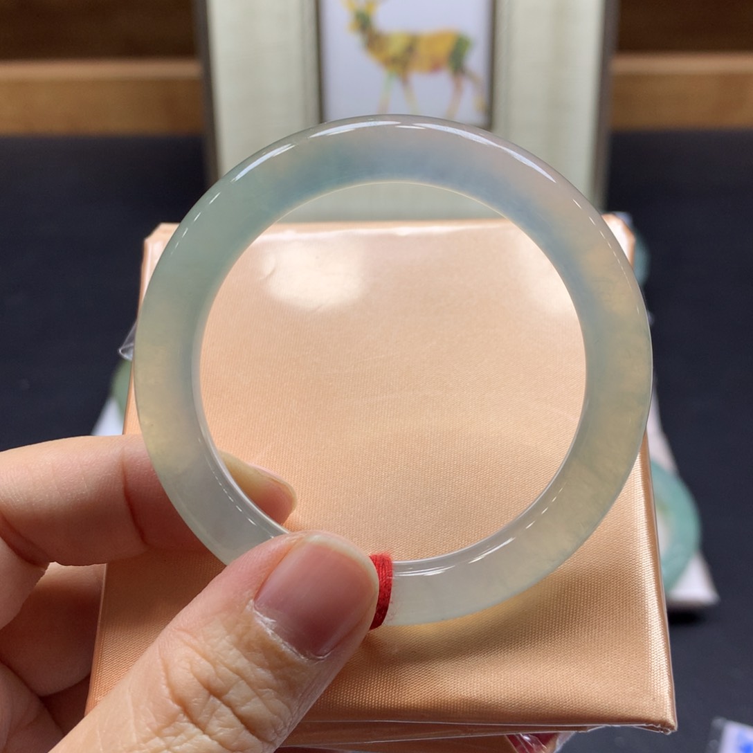 翡翠手镯未镶嵌冰胶透圆条49-50
