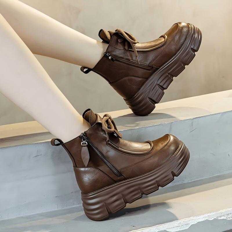 真软皮马丁靴女2025新款秋冬加绒高帮棉鞋增高厚底英伦显瘦牛皮