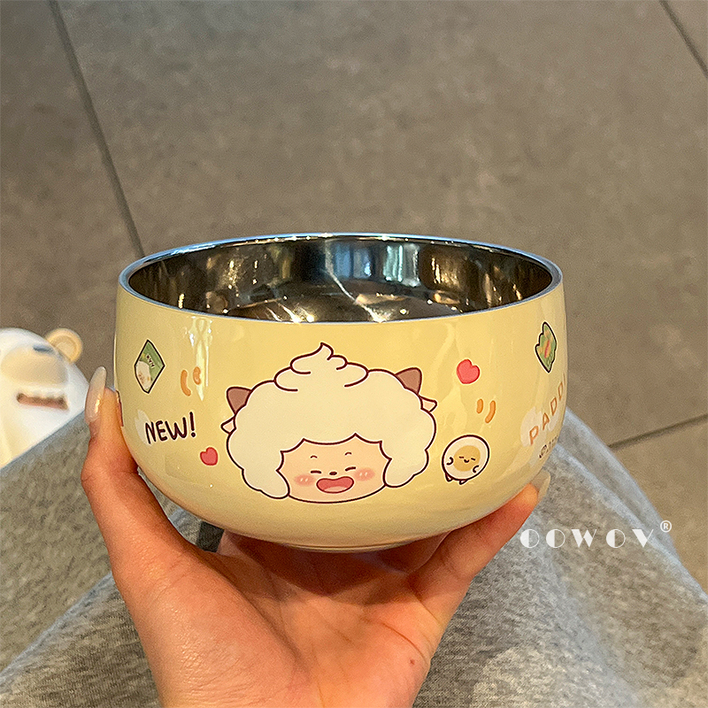 喜羊羊与灰太狼不锈钢饭碗带勺耐摔高颜值餐具儿童家用碗生日礼物