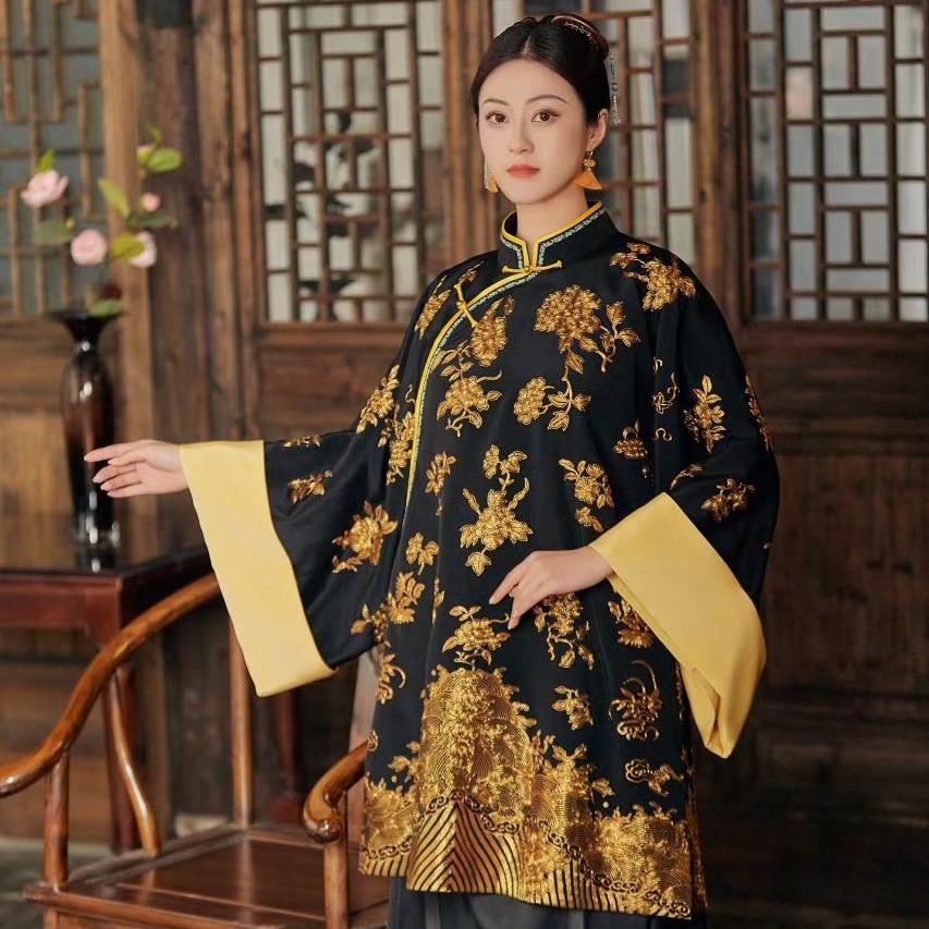 娇古苏绣复刻清宫精品金枝玉叶盘金绣氅衣纯手工刺绣中式中国风