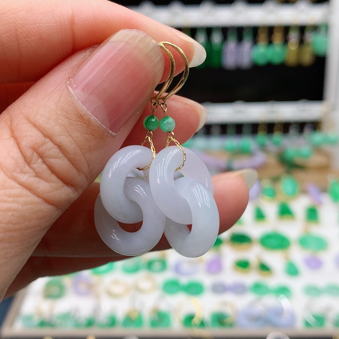 翡翠耳饰18K金镶嵌的