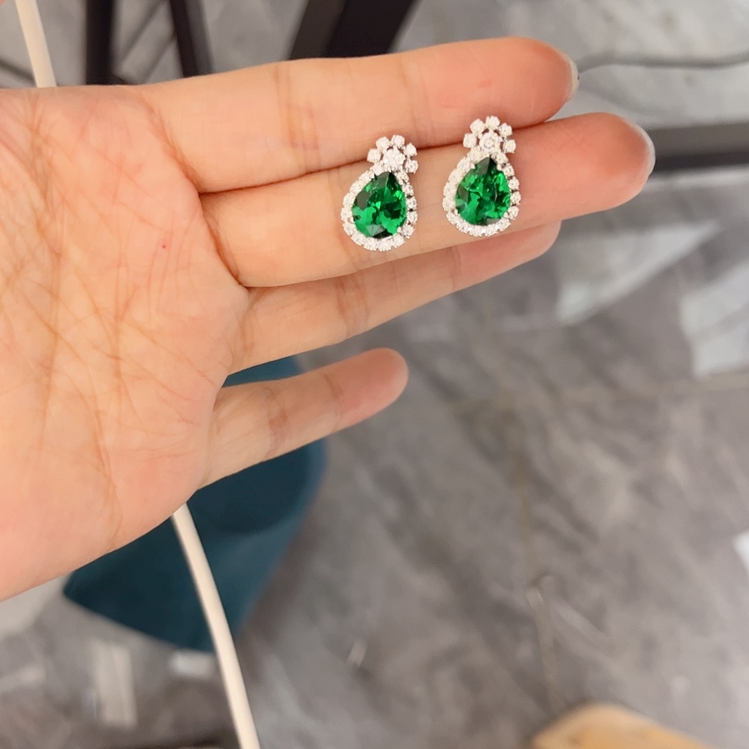 银S925镶嵌耳饰祖母绿