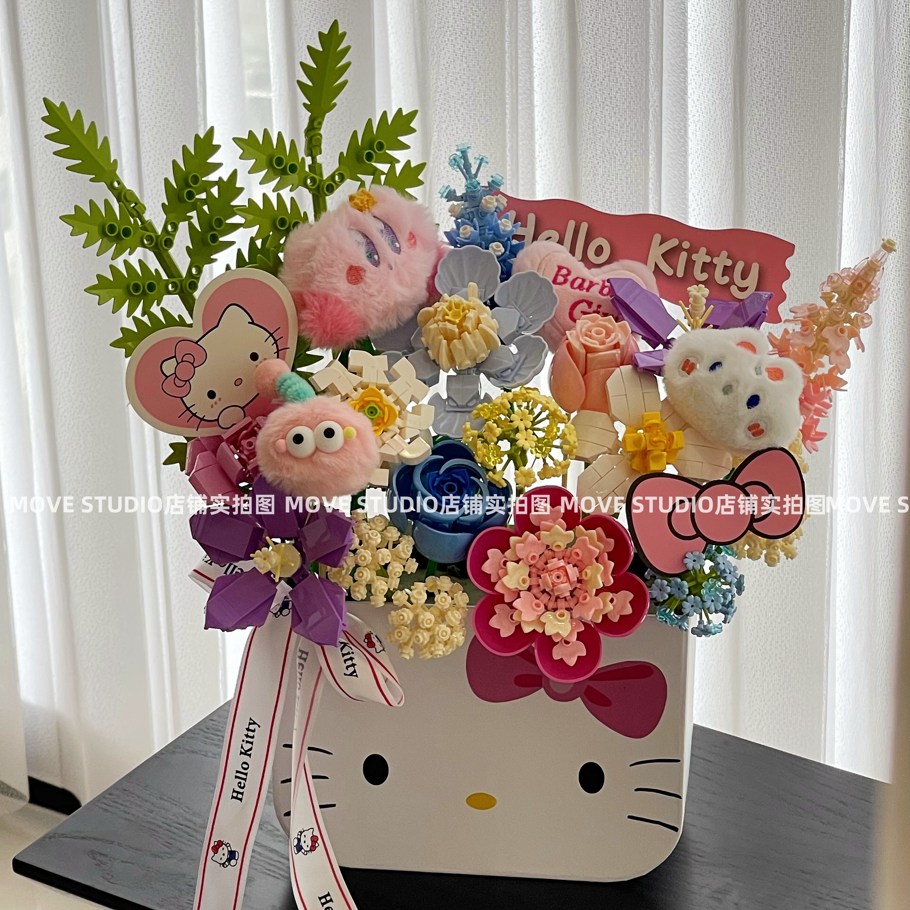  2025新款diy积木花束抱抱桶永生玫瑰花拼装摆件系列女情人节礼物