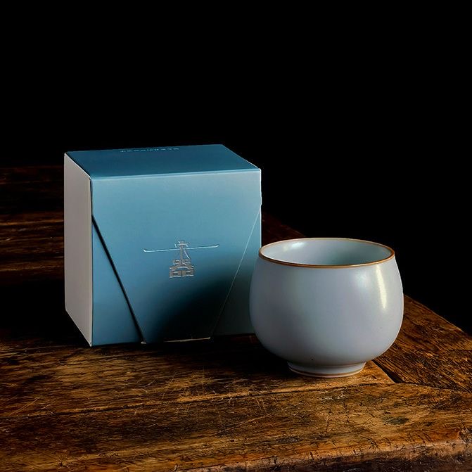 宋器-高端天青汝窑手工禅定主人杯9