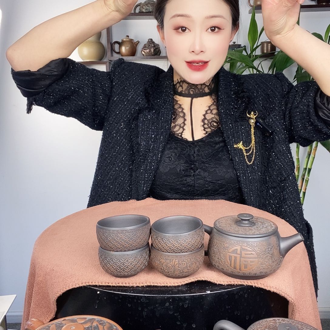 壶༦****建水紫陶唐草1壶4杯