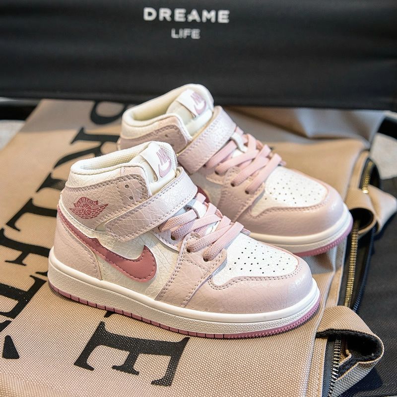 奥莱AJ女童板鞋高帮粉色儿童鞋子小童年新秋冬二棉男童运动鞋加绒