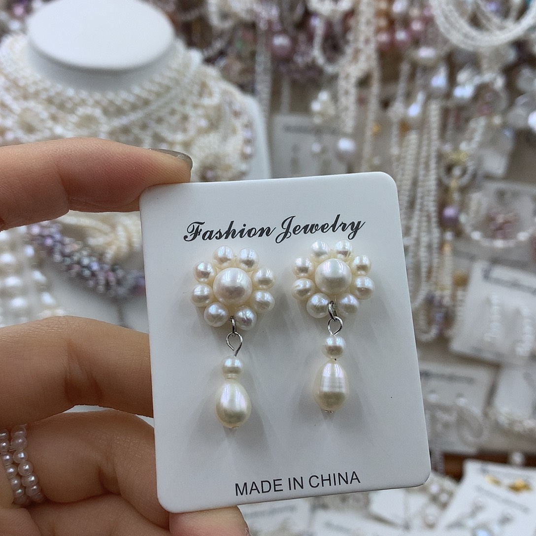淡水珍珠银S925镶嵌耳饰