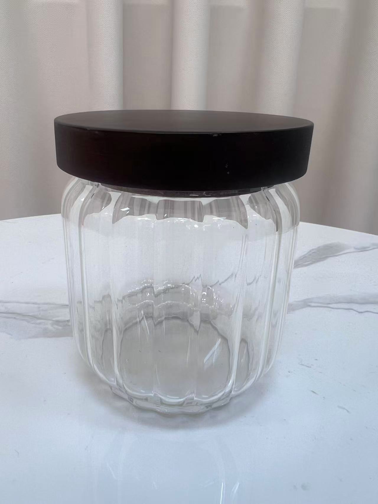 条纹木盖密封罐耐高温玻璃瓶杂粮零食储存收纳罐茶叶咖啡豆茶叶罐