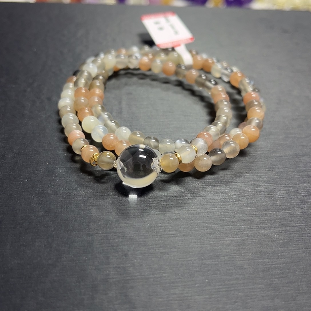 水晶手链未镶嵌白水晶加月光石设计款三圈