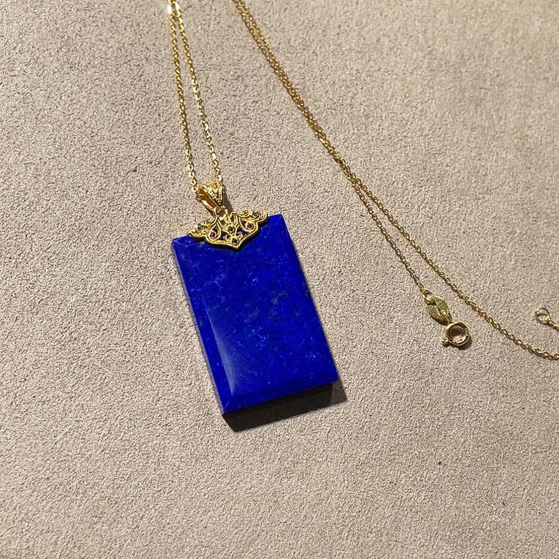 青金石银S925镀金镶嵌无事牌