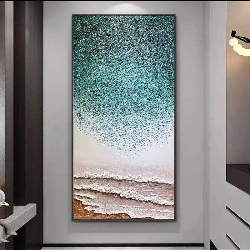 抽象手绘油画现代简约玄关画轻奢高级感正对门走廊装饰画立体肌理