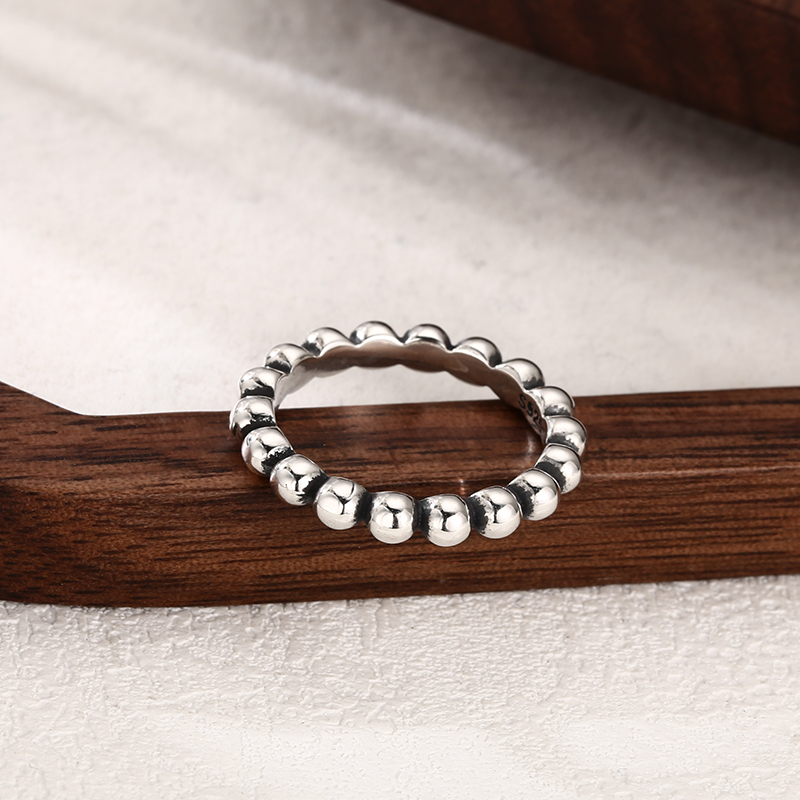 925银戒指 圆珠豆豆戒指 男女同款闭口戒指