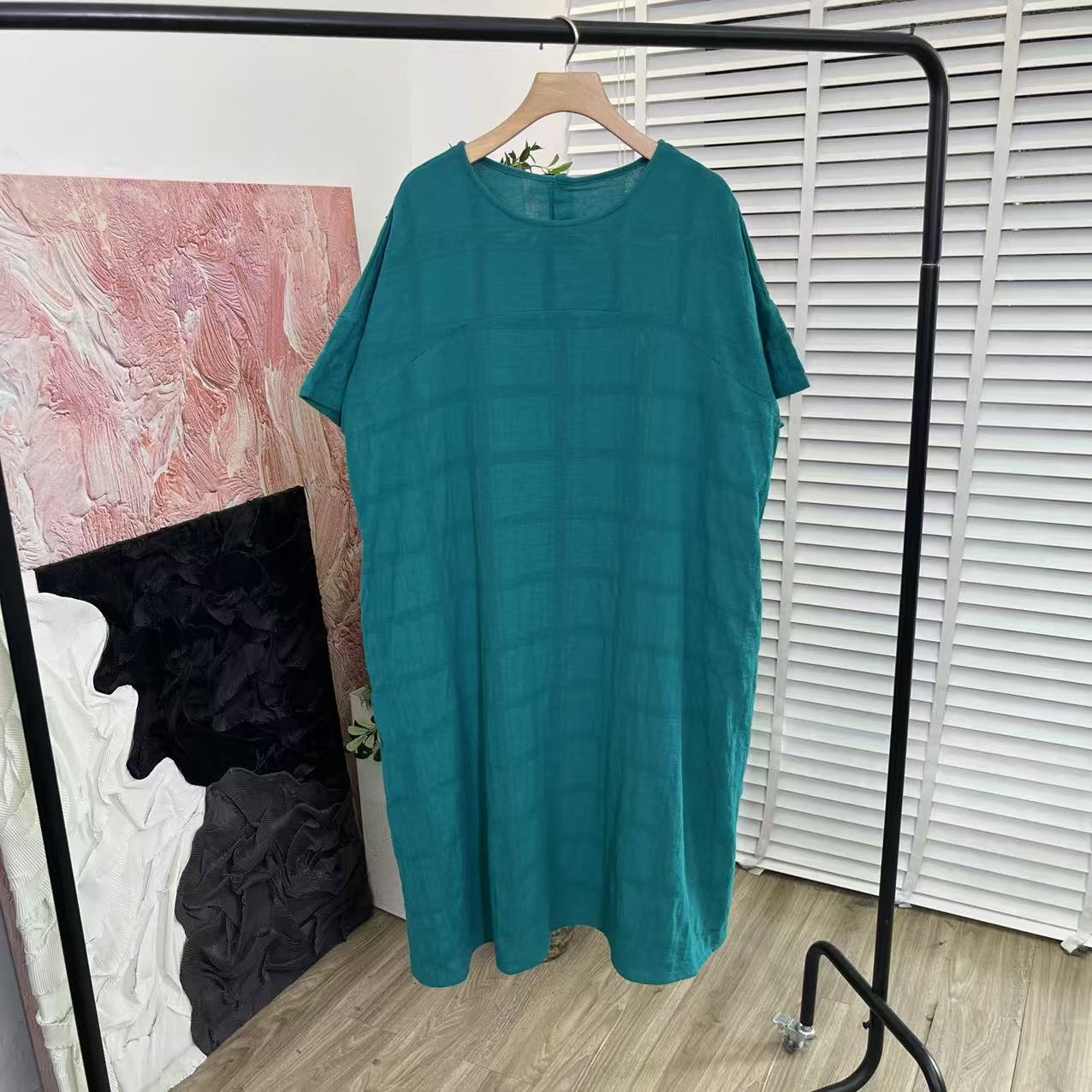 柔软系列「棉纱线亲肤舒适宽松」圆领套头连衣裙E5714