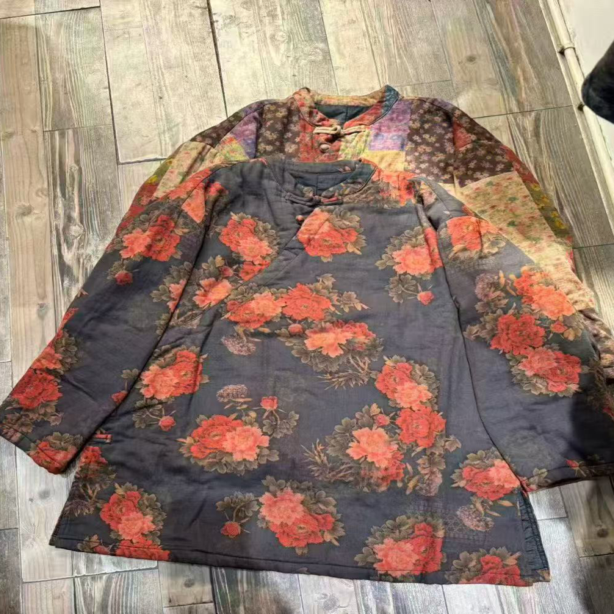 双支麻 斜襟盘扣棉袍子  6001