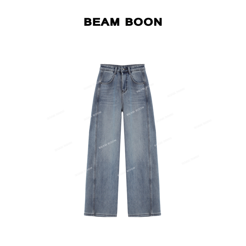 【热毯牛仔】环锭纺酵素双重发热复合加绒高腰阔腿弯刀牛仔裤