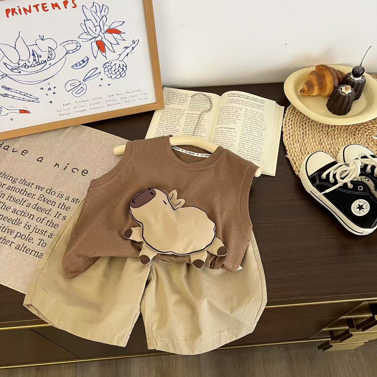 儿童夏季卡通立体卡皮巴拉无袖两件套H2105