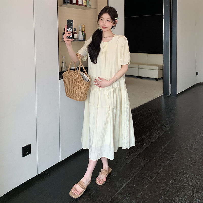 2025夏季简约韩版气质孕妇连衣裙减龄宽松时尚中长款洋气时尚裙子