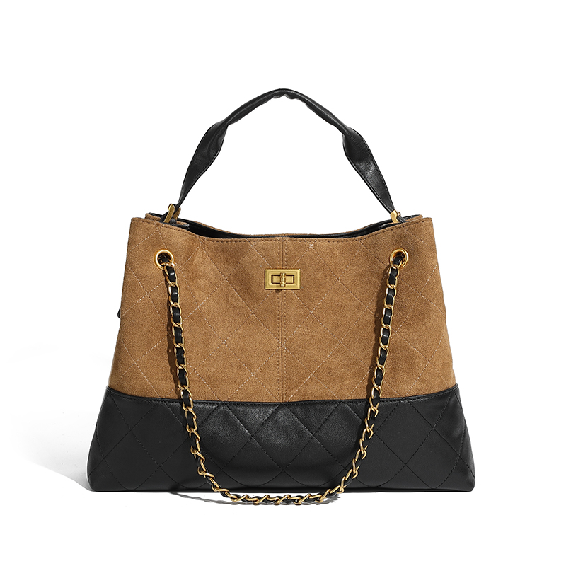 25338棕黑色2025新款时尚单肩包休闲潮流手提包斜挎链条包大包包