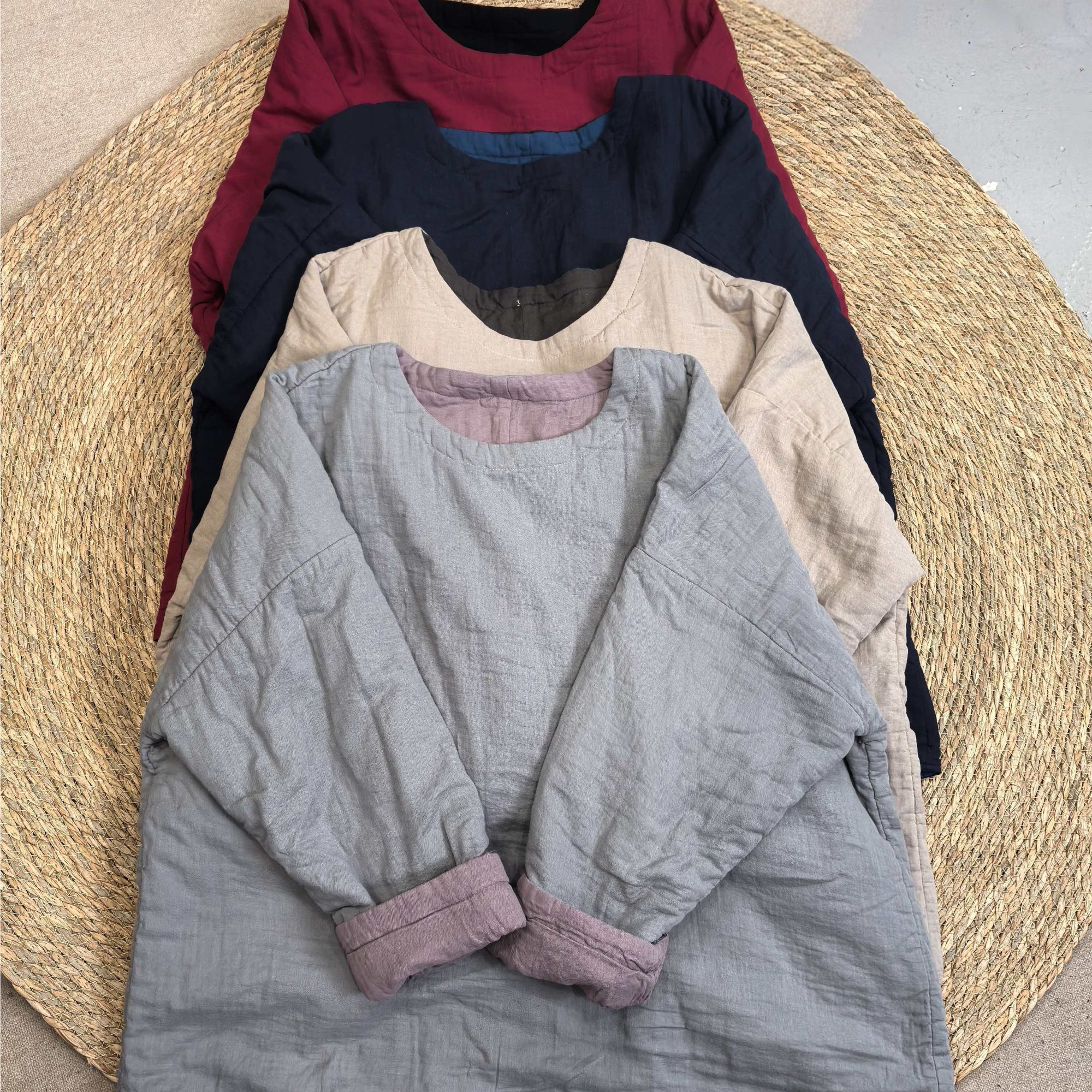 100%双层棉纱纯棉文艺复古双面穿棉服（胸围140衣长73）