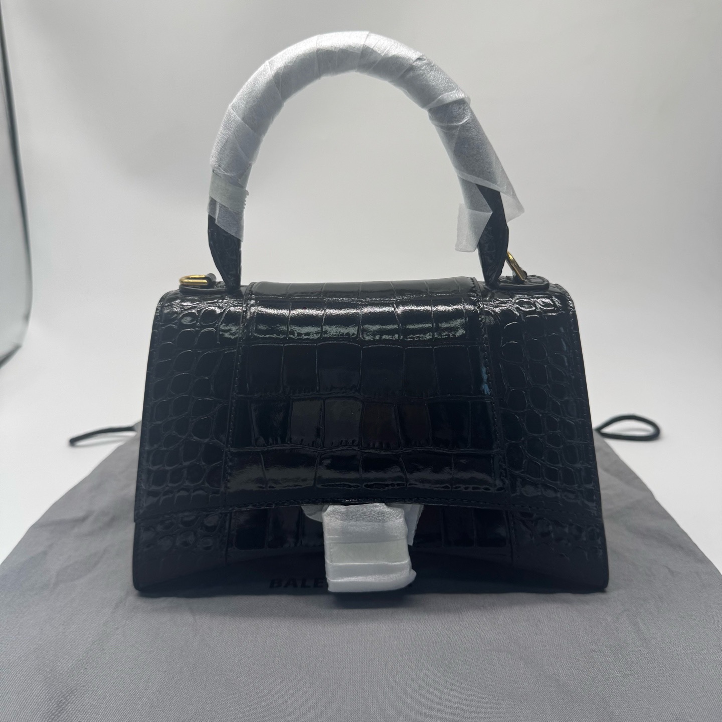 未使用 Balenciaga/巴黎世家 Hourglass 黑色金标鳄鱼压纹沙漏包