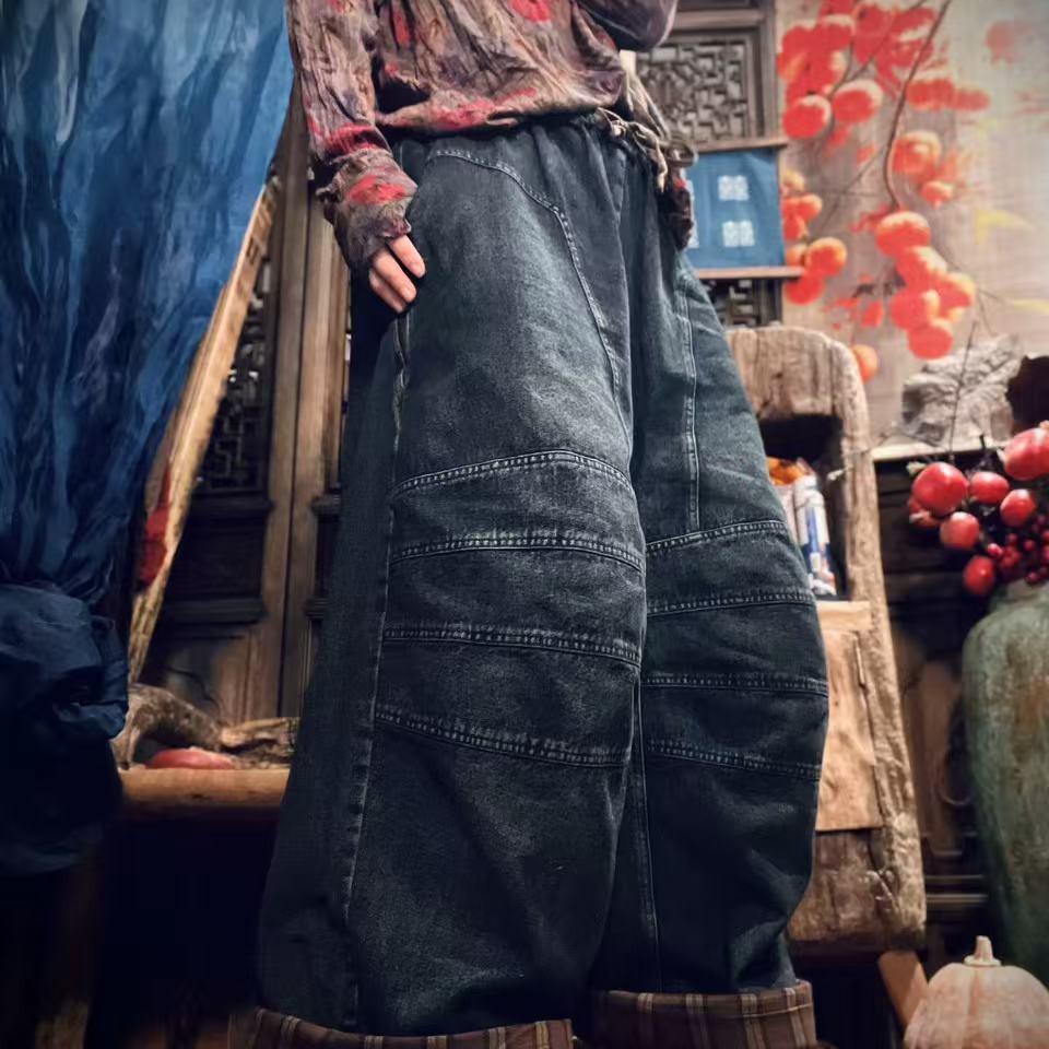 古兰木双层褶皱九分牛仔裤