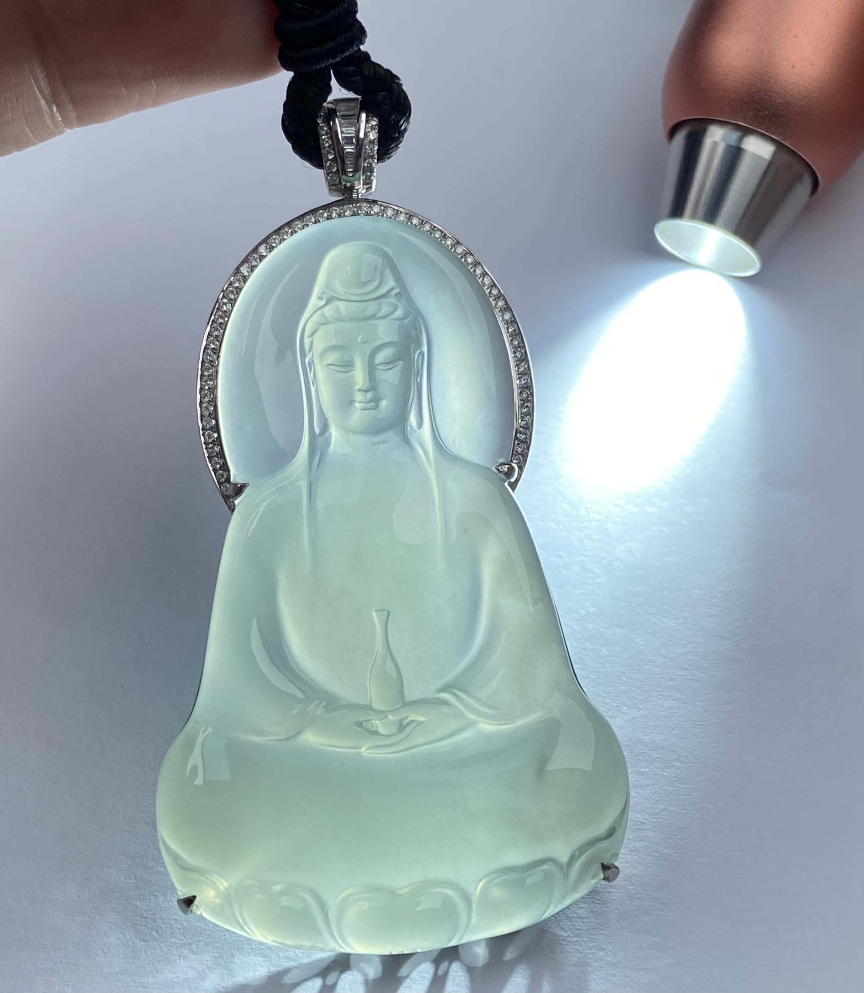 缅甸翡翠A货素衣观音男士挂件