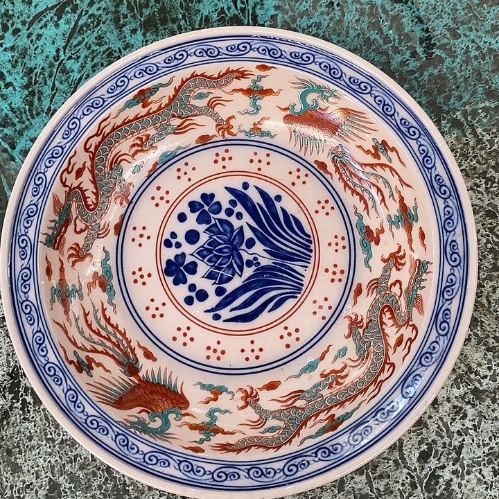 摆件陶瓷红稀土斗彩龙凤盘