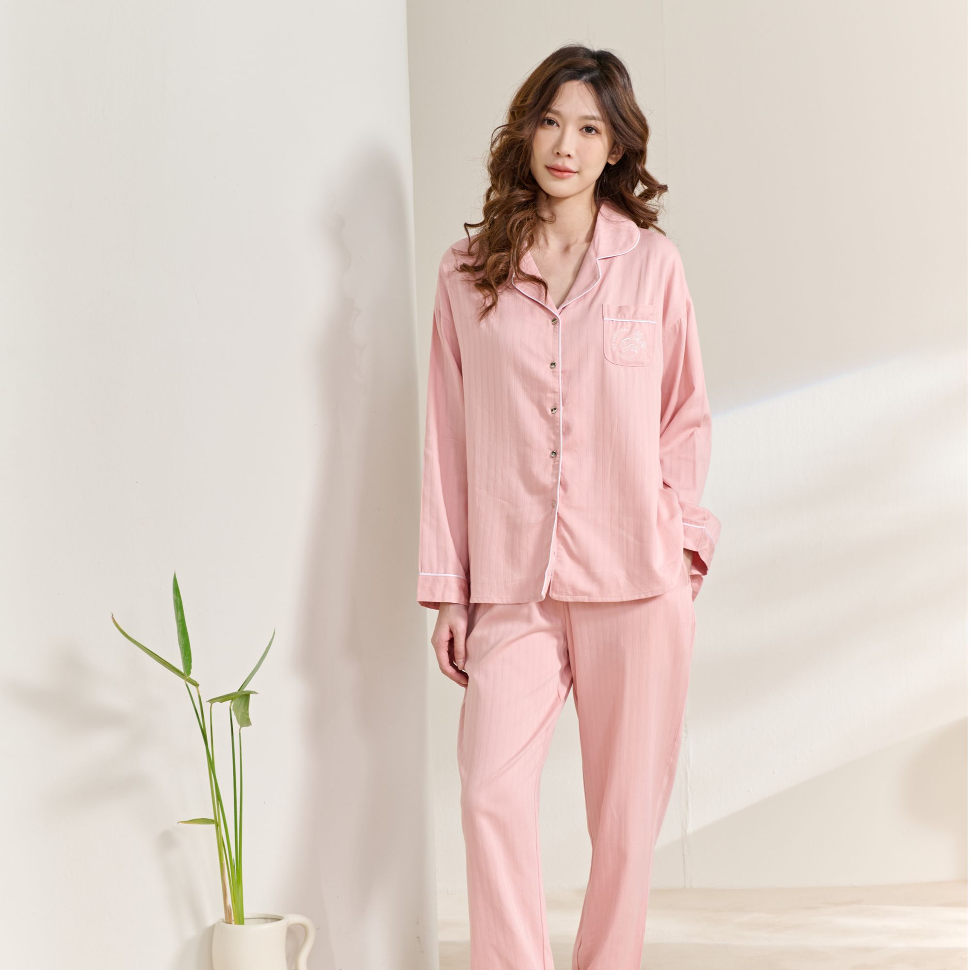 姬玛春款梭织纯棉长袖舒适翻领睡衣女套装家居服221114