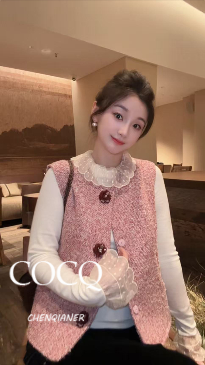 【COCQ】25新款秋冬小香风羊毛粗花呢别致设计感气质马甲