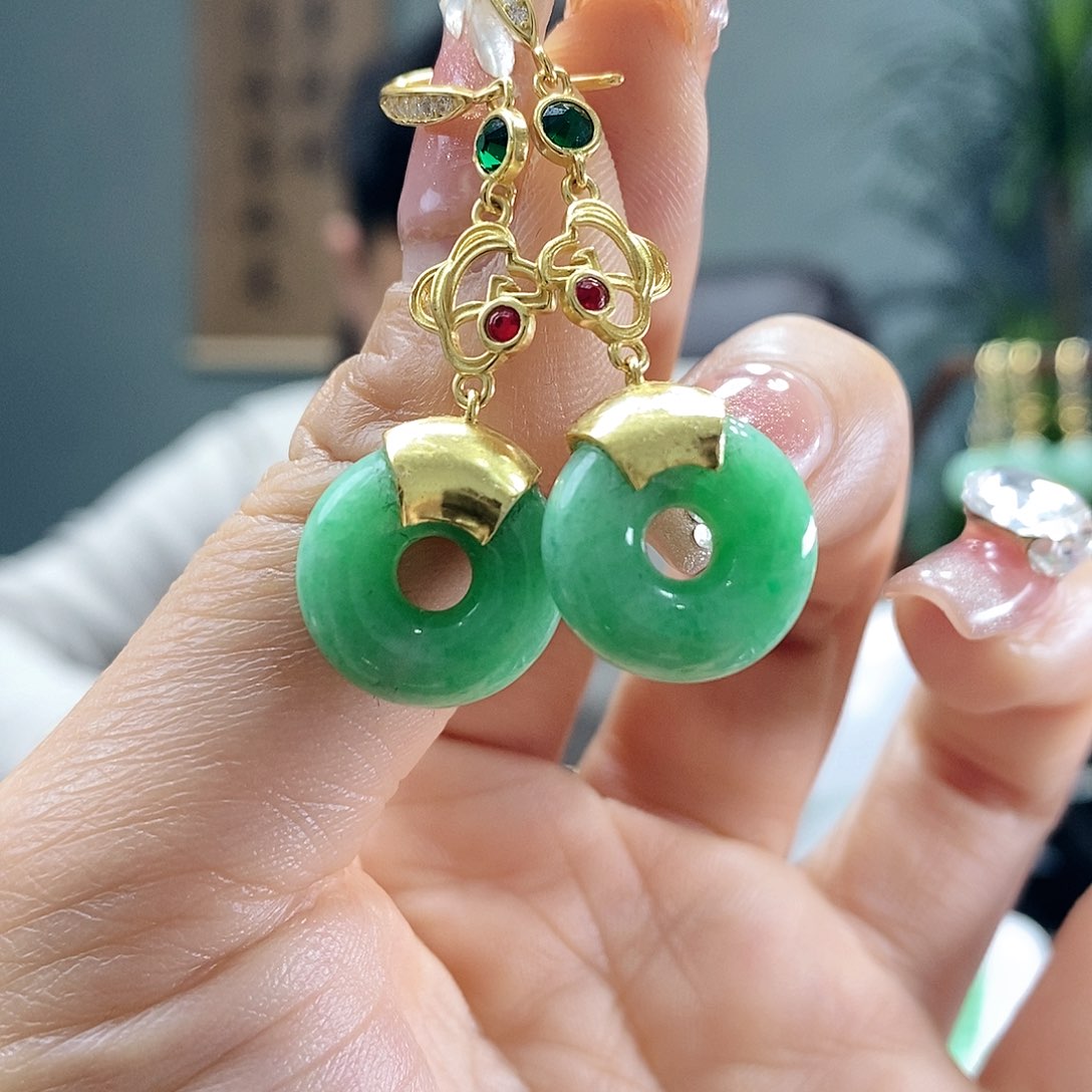 翡翠耳饰银S925镶嵌翡翠