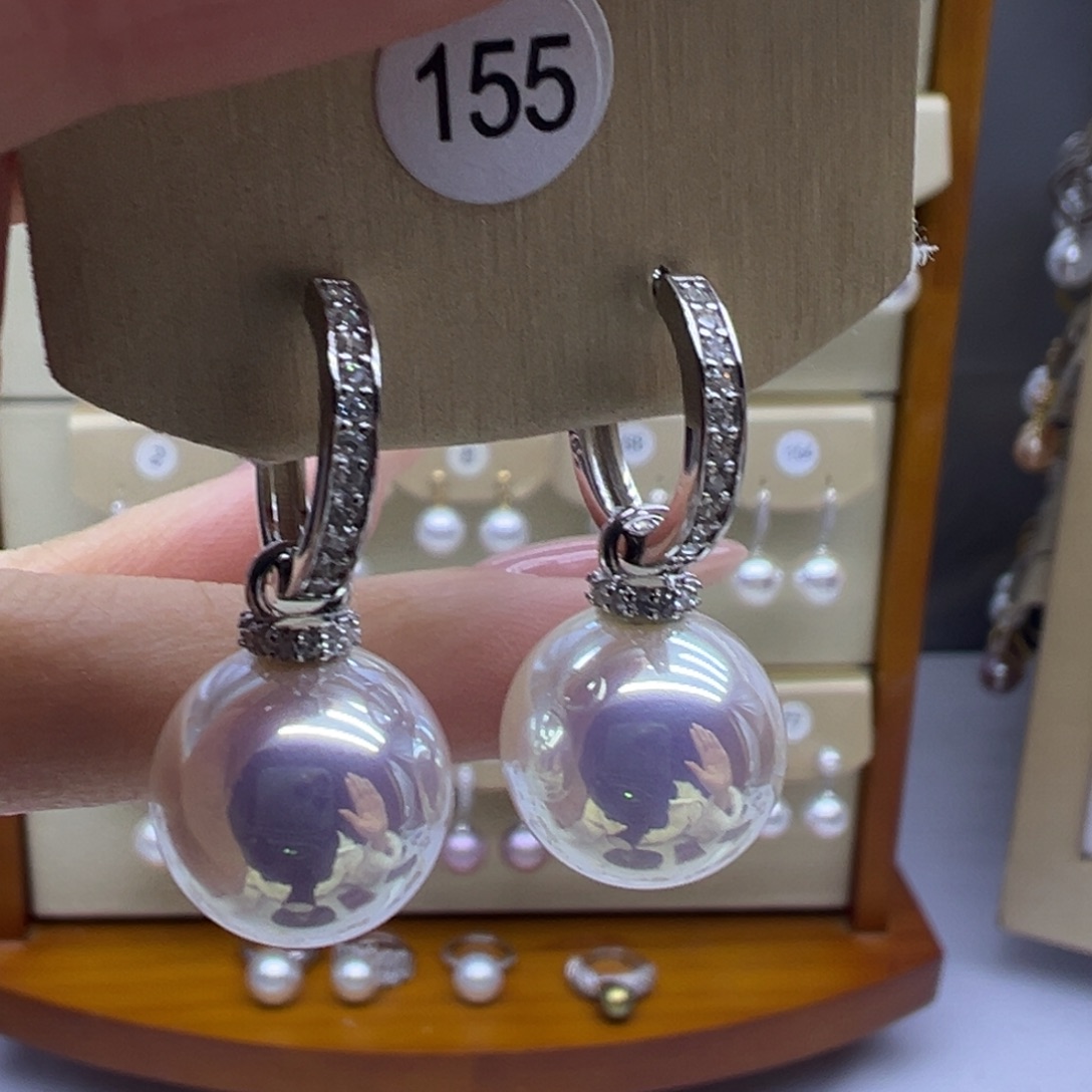 银S925镶嵌淡水珍珠耳饰